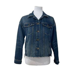 Free People Upcycled Womens Classic Denim Crop‎ Trucker Jacket Size XS OOAK